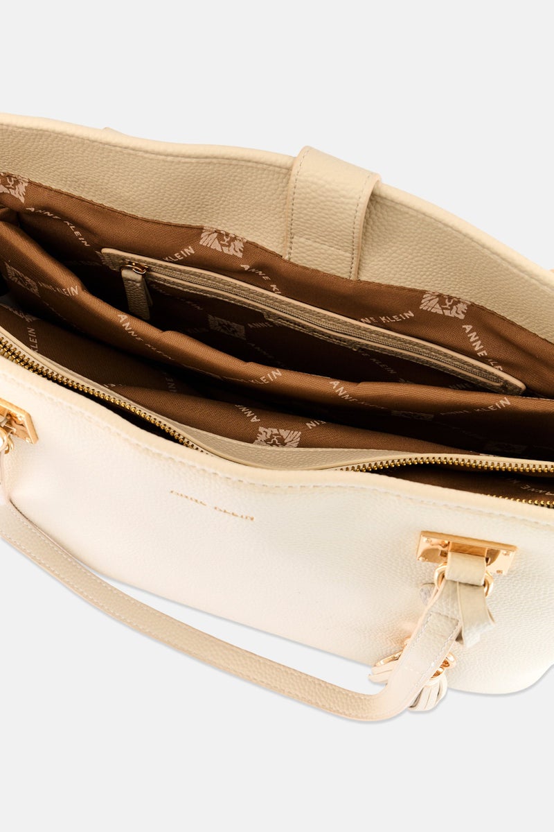 ANNE KLEIN Women Brand Logo Tote Bag with Pouch, Off White - Image 4